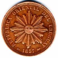 (№1857km10) Монета Уругвай 1857 год 40 Centeacute;simos